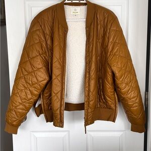 Aerie Quilted Tan Bomber Jacket
